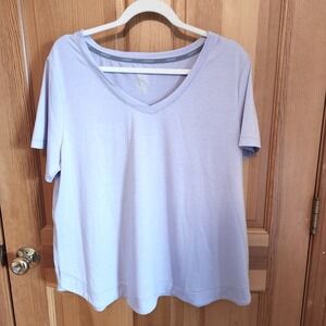 Jockey Women's Plus Size Lilac Purple V-Neck Short Sleeve T-Shirt Top 1X Comfort